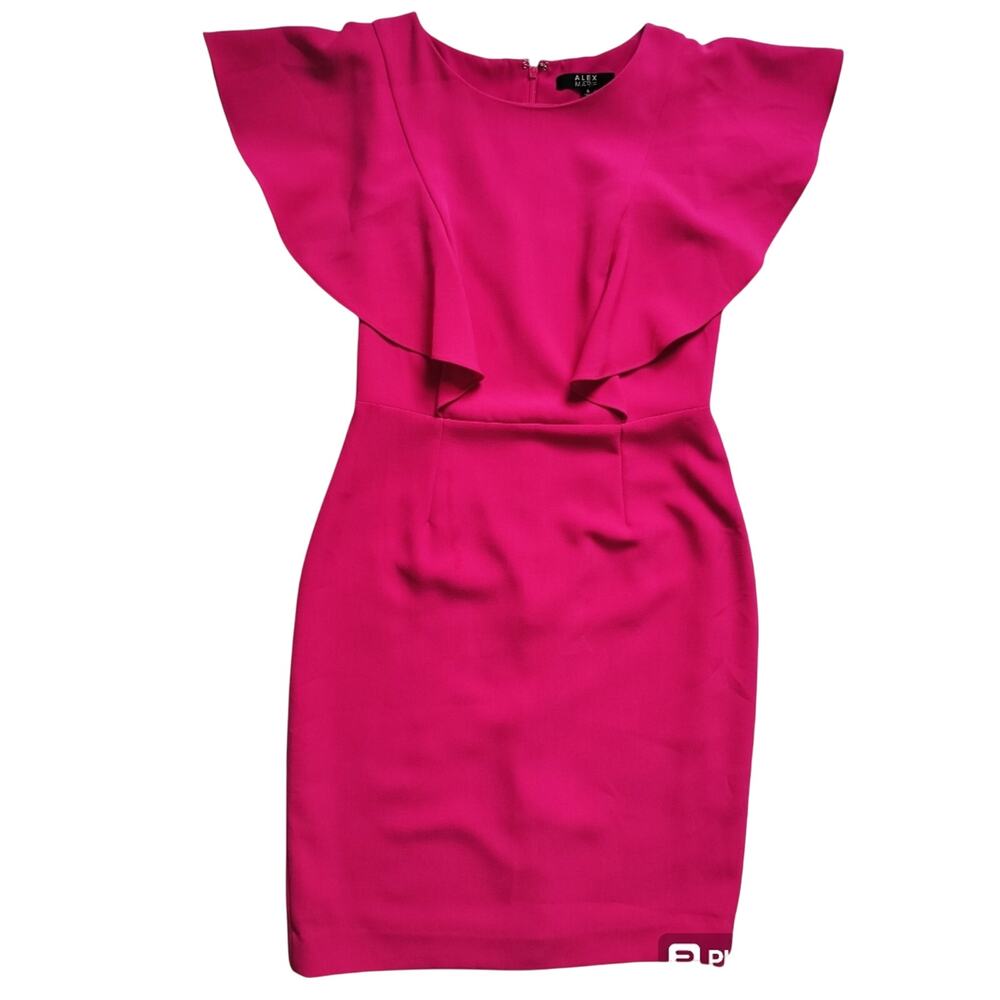 Alex Marie Women's Hot Pink Flutter Sleeve Round Neck Sheath Dress Size 6